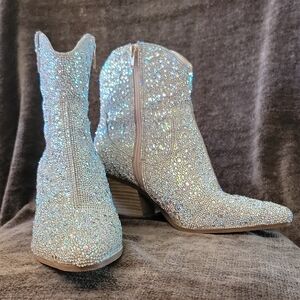 Betsey Johnson Silver Glitter Heeled Boots